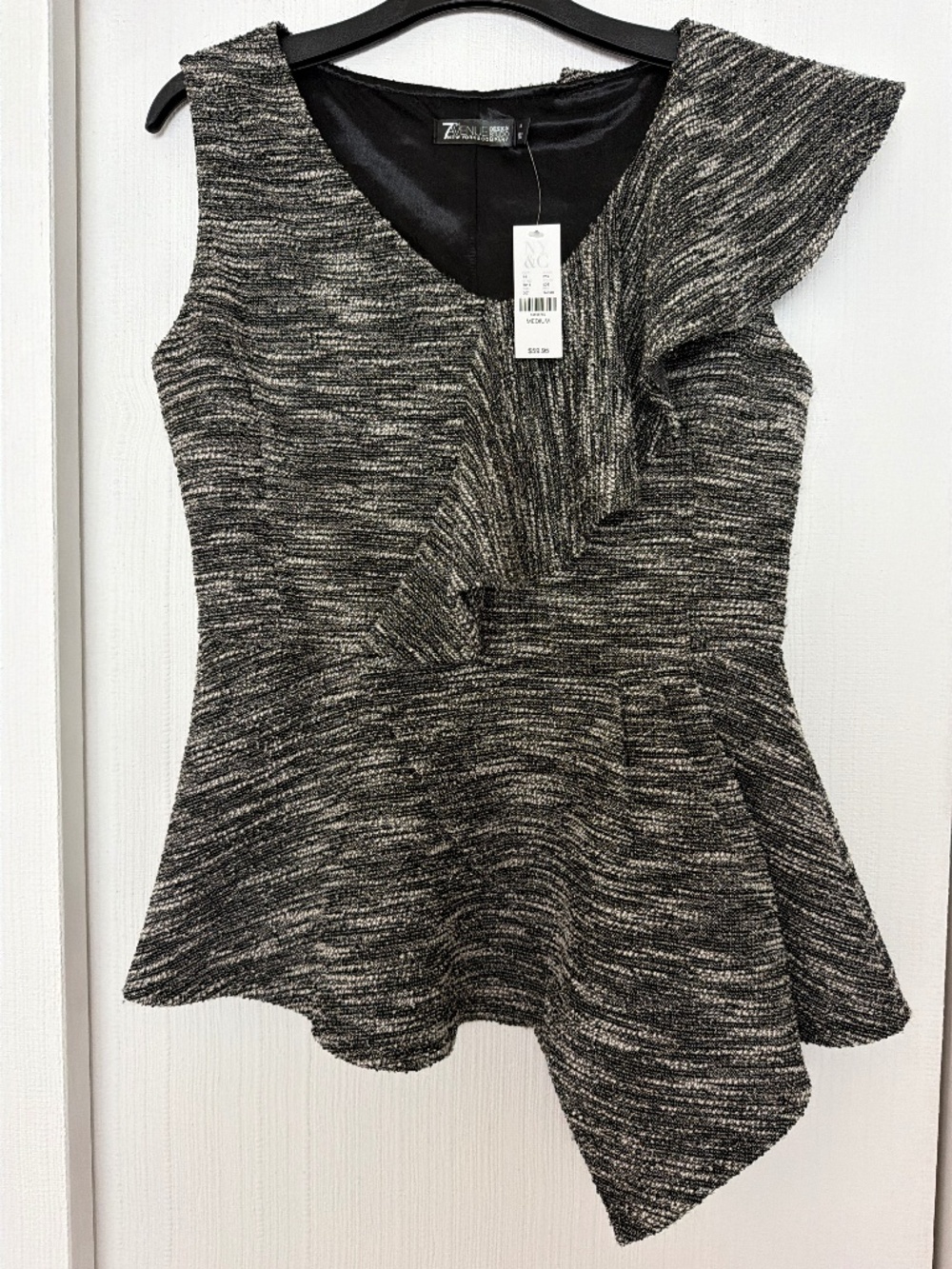 New York & Company Women’s Peplum Top Size Medium Gray Black NWT